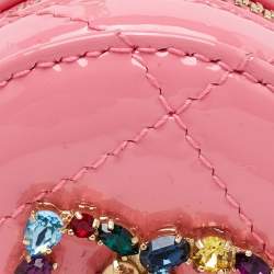 Pre Owned Dolce & Gabbana Pink Patent Leather DG Crystal Embellished Key Chain Purse