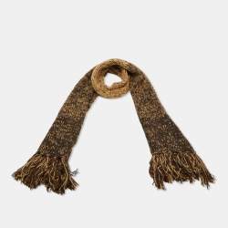 Dolce & Gabbana Brown Crochet Wool Fringed Scarf