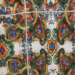مملوكة مسبقًا Dolce & Gabbana Yellow/Blue Majolica Print Crinkle Silk Stole