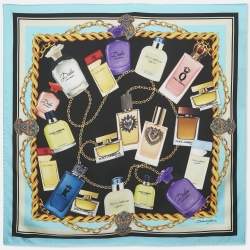 Dolce & Gabbana Blue Perfume Print Silk Square Scarf 
