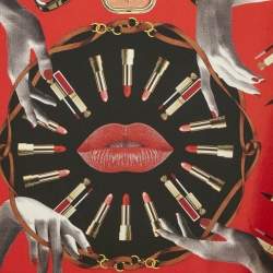 Pre Owned Dolce & Gabbana Red Make-Up Print Silk Scarf 