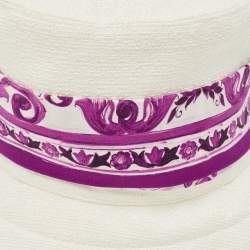 Pre Owned Dolce & Gabbana White/Purple Majolica Print Mat Sun Hat Size 56