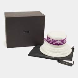 Pre Owned Dolce & Gabbana White/Purple Majolica Print Mat Sun Hat Size 56