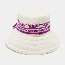 Pre Owned Dolce & Gabbana White/Purple Majolica Print Mat Sun Hat Size 56