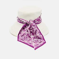 Pre Owned Dolce & Gabbana White/Purple Majolica Print Mat Sun Hat Size 56