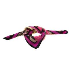 Dolce & Gabbana Brown Leopard and Tassel Chain Print Silk Square Scarf