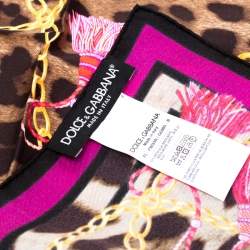 Pre Owned وشاح دولتشي أند غابانا مربع حرير طباعة سلسلة شراشيب وفهد بني