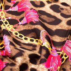 Pre Owned وشاح دولتشي أند غابانا مربع حرير طباعة سلسلة شراشيب وفهد بني