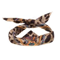 Dolce & Gabbana Brown Leopard and Tassel Print Silk Square Scarf