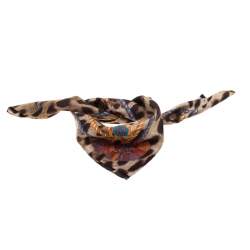 Dolce & Gabbana Brown Leopard and Tassel Print Silk Square Scarf