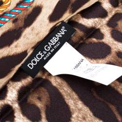 Pre Owned Dolce & Gabbana Brown Leopard and Tassel Print Silk Square Scarf