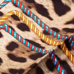 Pre Owned Dolce & Gabbana Brown Leopard and Tassel Print Silk Square Scarf