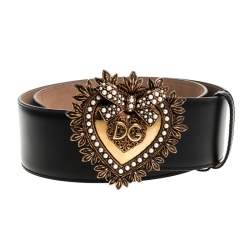 مملوكة مسبقًا Dolce & Gabbana Black Leather Devotion Belt 80CM