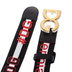 مملوكة مسبقًا Dolce & Gabbana Black/White Nylon DG Millennials Belt Size 105
