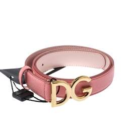 Pre Owned Dolce & Gabbana Pink Leather DG Buckle Belt 75 CM