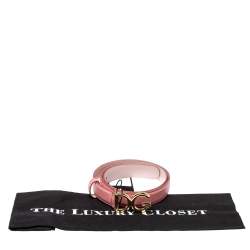 Pre Owned Dolce & Gabbana Pink Leather DG Buckle Belt 75 CM