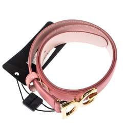 Pre Owned Dolce & Gabbana Pink Leather DG Buckle Belt 75 CM