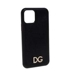 مملوكة مسبقًا Dolce & Gabbana Black Leather Crystal Logo iPhone 12 Case