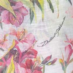 Pre Owned Dolce & Gabbana White Floral Printed Modal & Linen Scarf