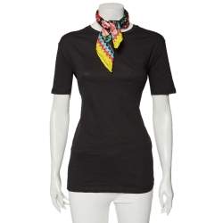 Pre Owned Dolce & Gabbana Black & Yellow Floral Print Silk Scarf