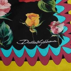 Pre Owned Dolce & Gabbana Black & Yellow Floral Print Silk Scarf