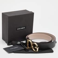 Pre Owned Dolce & Gabbana Black/Light Pink Leather DG Logo Reversible Belt 90 CM