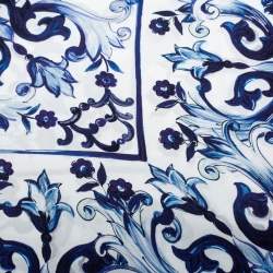 Pre Owned Dolce & Gabbana Blue Majolica Print Silk Square Scarf