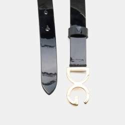 Pre Owned Dolce & Gabbana Black Patent Leather DG Logo Slim Belt 69CM
