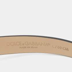 Pre Owned Dolce & Gabbana Black Patent Leather DG Logo Slim Belt 69CM