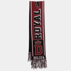Pre Owned Dolce & Gabbana Maroon/Black Logo Royal Love Cashmere Knit Stole