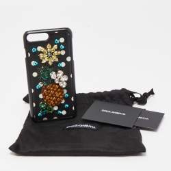 Pre Owned Dolce & Gabbana Black Polkadot Crystal Embellished Leather iPhone 7 Plus Case