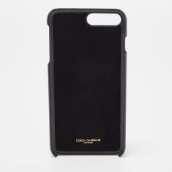 Pre Owned Dolce & Gabbana Black Polkadot Crystal Embellished Leather iPhone 7 Plus Case