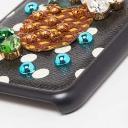 Pre Owned Dolce & Gabbana Black Polkadot Crystal Embellished Leather iPhone 7 Plus Case