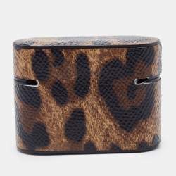 Dolce & Gabbana Brown/Black Leopard Print Leather Airpods Case