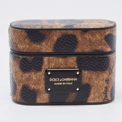 Dolce & Gabbana Brown/Black Leopard Print Leather Airpods Case