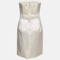 Pre Owned Dolce & Gabbana Cream Satin Tube Mini Dress M