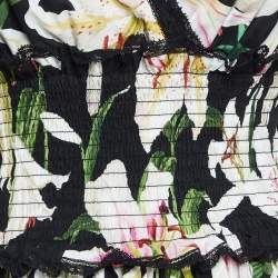 Pre Owned Dolce & Gabbana Black Lily Print Cotton and Lace Midi Length Dress M
