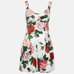 Dolce & Gabbana White Rose Printed Jacquard Playsuit M