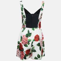 Dolce & Gabbana White Rose Printed Jacquard Playsuit M