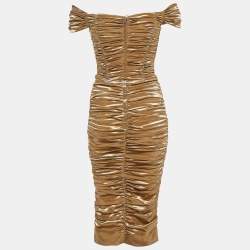 Dolce & Gabbana Metallic Gold Lame Ruche Off-Shoulder Dress M