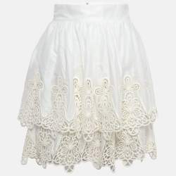 Pre Owned Dolce & Gabbana White Guipure Lace Cotton Blend Mini Skirt S