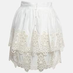 Pre Owned Dolce & Gabbana White Guipure Lace Cotton Blend Mini Skirt S