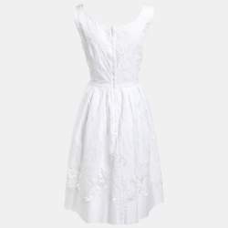 Pre Owned Dolce & Gabbana White Embroidered Cotton Midi Dress S