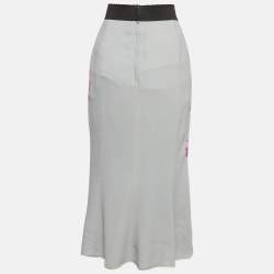 Pre Owned Dolce & Gabbana Grey Floral Print Crepe Midi Skirt S