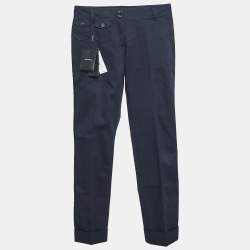 Pre Owned Dolce & Gabbana Navy Blue Gabardine Cropped Trousers S