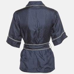Pre Owned Dolce & Gabbana Navy Blue Polka Dots Print Silk Belted Blouse S