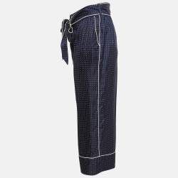 Pre Owned Dolce & Gabbana Navy Blue Polka Dots Print Silk Wide Leg Pants S