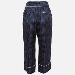 Pre Owned Dolce & Gabbana Navy Blue Polka Dots Print Silk Wide Leg Pants S