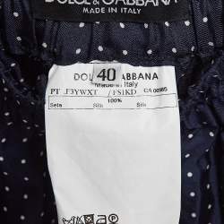 Pre Owned Dolce & Gabbana Navy Blue Polka Dots Print Silk Wide Leg Pants S