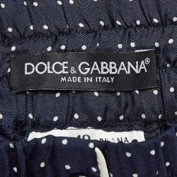 Pre Owned Dolce & Gabbana Navy Blue Polka Dots Print Silk Wide Leg Pants S